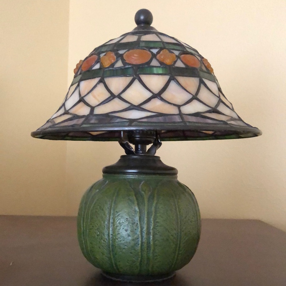 Stained Glass Table Lamp with Green Base